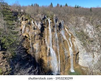 Big Waterfall In Plitvice Lakes National Park In Croatia