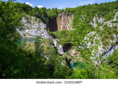 Big Waterfall In Plitvice Lakes National Park In Croatia