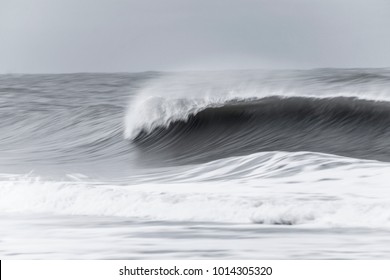 Big wave. Black and white.