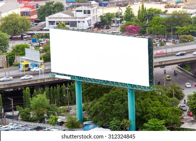 Big White Billboard On Highway.