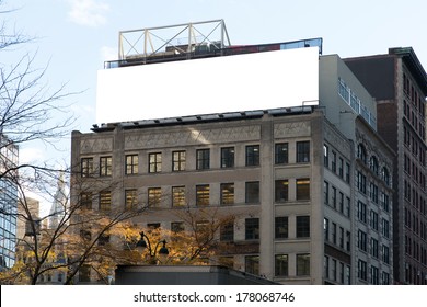 Big, White, Blank, Billboard On The Grey Building. Manhattan, New York.