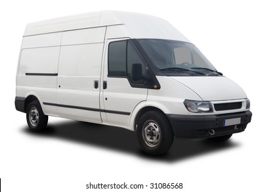 A Big White Delivery Or Cargo Van Isolated