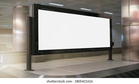 big white empty billboard with mockup in airport building indoor advertising concept