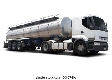 A Big White Fuel Tanker Truck Isolated