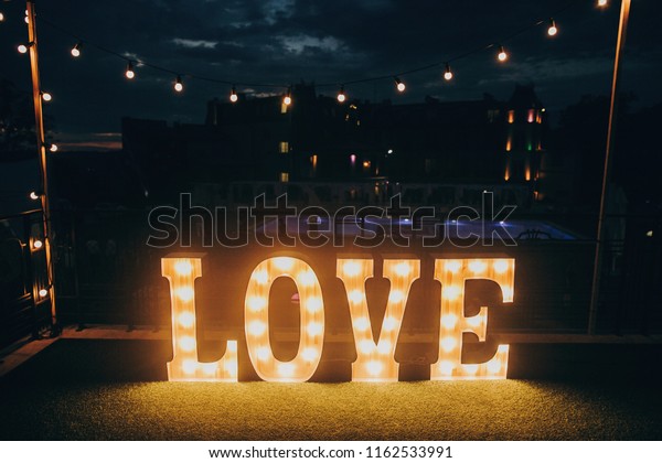 Big White Love Letters Light Bulbs Stock Photo Edit Now 1162533991