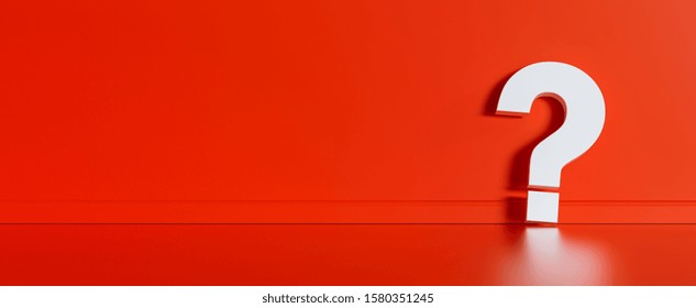 Big White Question Mark In Front Of Red Wall With Copy Space As Faq Concept