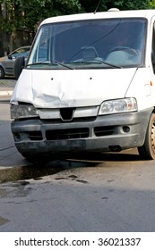 Big White Van After Crash At Street