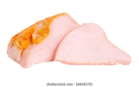 Big Whole Pieces And Sliced Turkey Breast Fillet Isolated On White Background