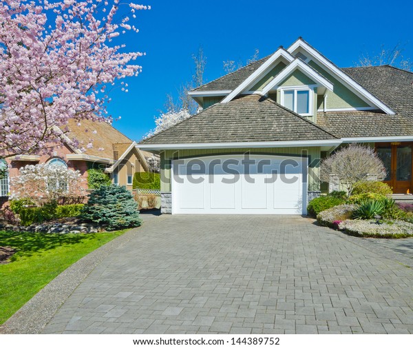 Big Wide Driveway Double Garage Doors Stock Photo Edit Now