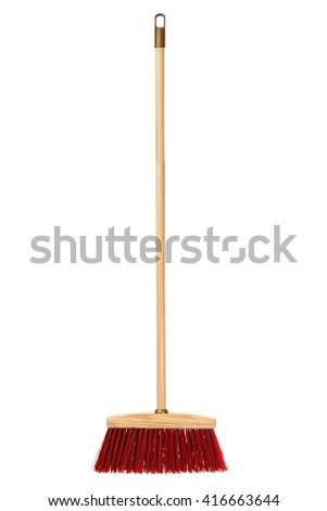 Big wooden broom isolated on white background