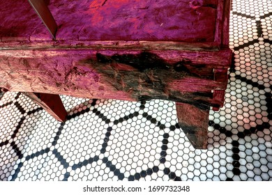 Big Wooden Desk In Empty Cafe