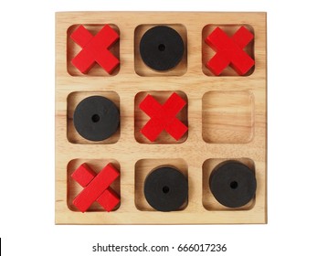 Big wooden tic-tac-toe game isolated on white background