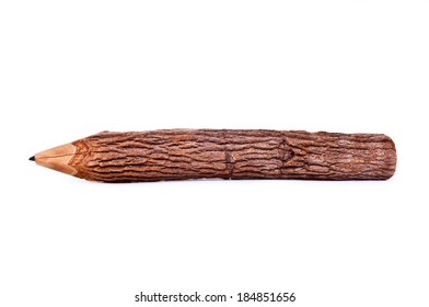 Big Wooden Wood Tree Bark Timber Log Pencil Isolated On White For Background And Texture.