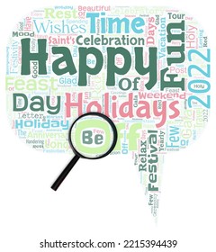 Big word cloud in the shape of dialog box with magnifying glass with words Happy Holidays. Greeting used to recognize the celebration of many holidays - Shutterstock ID 2215394439