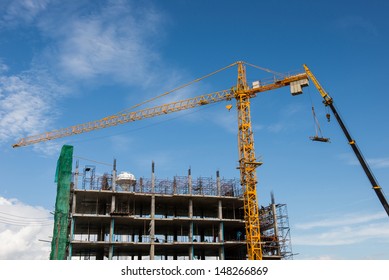 Big Yellow Crane In Constuction Site