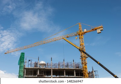 Big Yellow Crane In Constuction Site