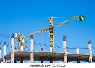 Big Yellow Crane In Constuction Site