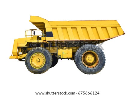 Big yellow mining truck on white background.