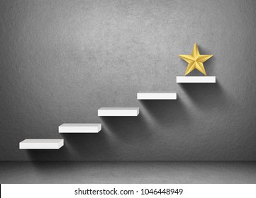 Big Yellow Star On Stair, Business Successful Concept