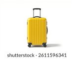 big yellow travel suitcase, png file of isolated cutout object with shadow on white background