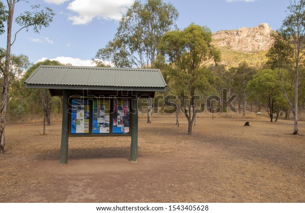 Biggenden, Queensland/Australia- August, 13,
2019. Information for tourists is displayed on a shaded information
sign at the picnic area where the walking track to the summit of
Mount Walsh begins.