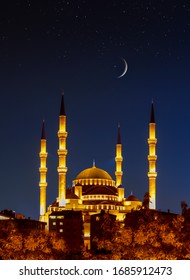 The biggest one is Kocatepe Mosque at night under crescent and stars, Ankara, Turkey
