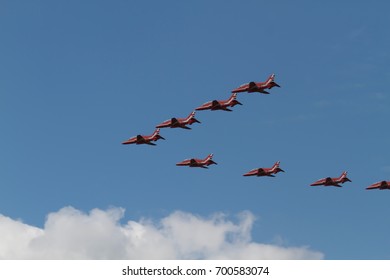 Biggin Hill,UK,August 20th 2017,The World Famous Red Arrows Display At The London Biggin Hill Airport Festival Of Flight.