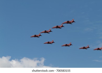 Biggin Hill,UK,August 20th 2017,The World Famous Red Arrows Display At The London Biggin Hill Airport Festival Of Flight.