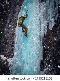 Bighorn Alberta Canada Feb.15 2020: Ice Climbing On A Cold Winters Day