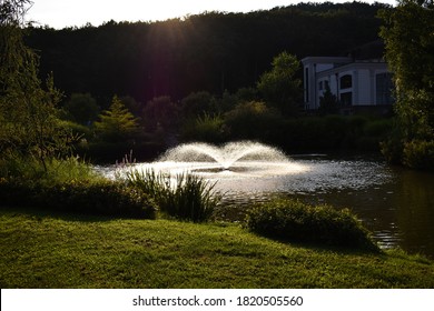 Bight Lights And Fountain In The Park	