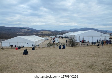 Bihac, Bosnia And Herzegovina 21 Dec 2020: Refugee Camp Lipa. More Than 1200 Migrants Living Under The Tents In Western Bosnia. Balkan Route. 