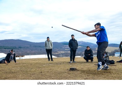 Bihac, Bosnia And Herzegovina, April 2021: Migrants Playing Cricket. 