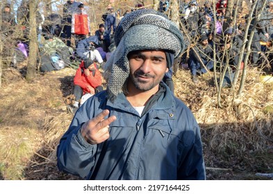 Bihac, Bosnia And Herzegovina, December 2020: A Group Of Migrants On Their Way To EU. Camp Lipa, BiH. Balkan Route.