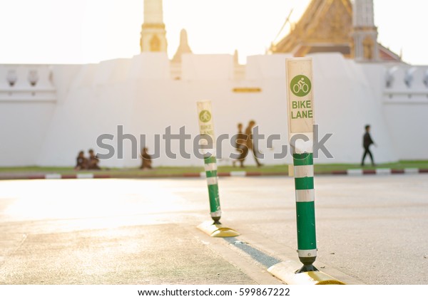 Bike\
lane in city of Bangkok from Thailand,copy\
space.