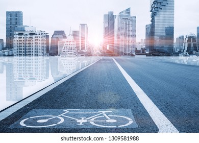 bike lane in futuristic city for eco transport system in future urban concept