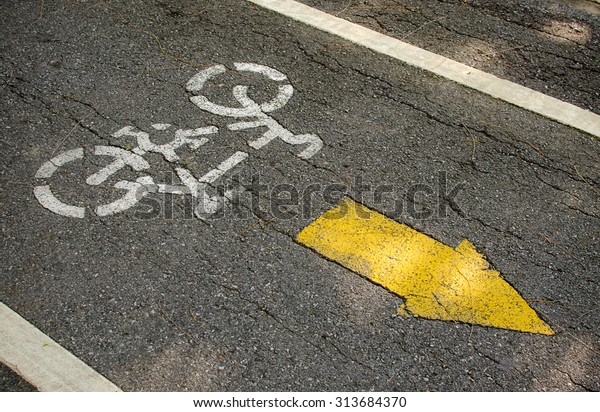 Bike lane, road for bicycles/ empty bicycle lane in\
a park