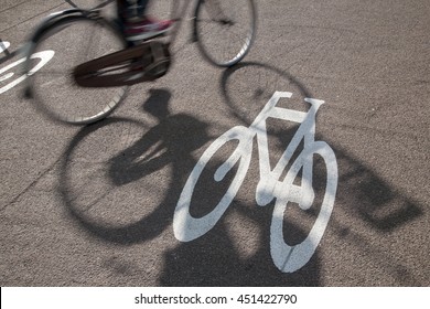 Bike Lane Symbol with Cyclist in Amsterdam; Holland; Netherlands