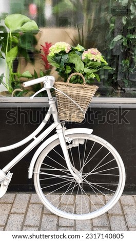 Bike parked beside florist shop