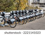 Bike parking in the city. Online bike rental.