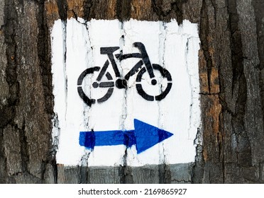 Bike Path Sign In The Forest