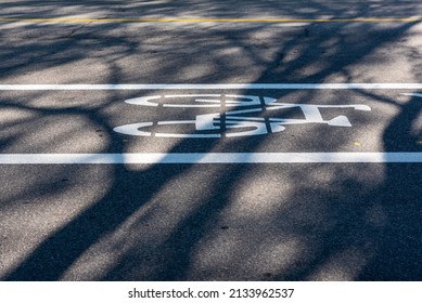 Bike Path With The Bike Symbol Painted On The Ground (Quebec City, Quebec, Canada)