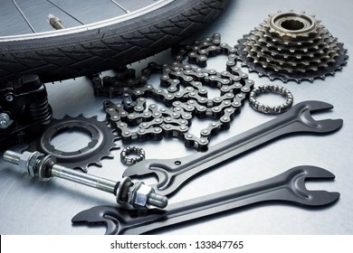 Bike Repairing. Spare Parts And Tools.