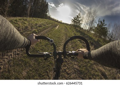 Bike Riding In Countryside Roads From First Person Perspective