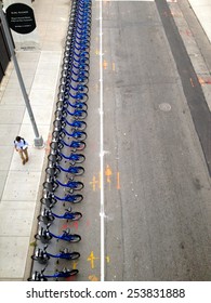 Bike Share System Along City Streets, Manhattan, New York City, USA.