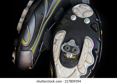 Bike Shoes With SPD Clipless Bicycle Pedals Close Up