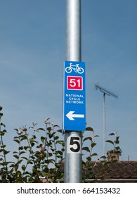 Bike Sign On Lamppost Close Up Outside - National Cycle Network 51