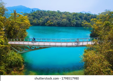 Bike trail amid nature at sun moon lake in Taiwan.