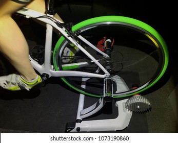 Bike Trainer And Green Tire