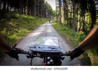 Bike Trekking In The Mountain Forest First Person Perspective