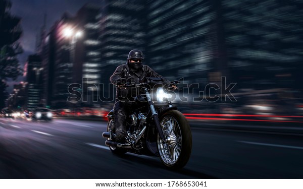 Biker Black Leather Fast Riding Chopper Stock Photo 1768653041 ...